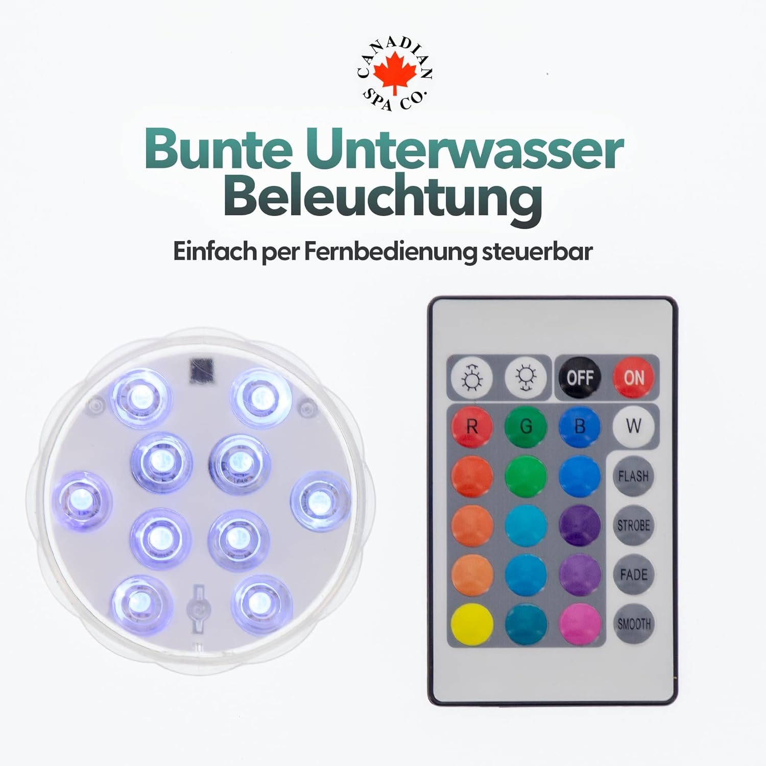 Whirlpool LED Licht mit Fernbedienung, 16 Farben, 7 Helligkeitsstufen, – Canadian Spa GmbH
