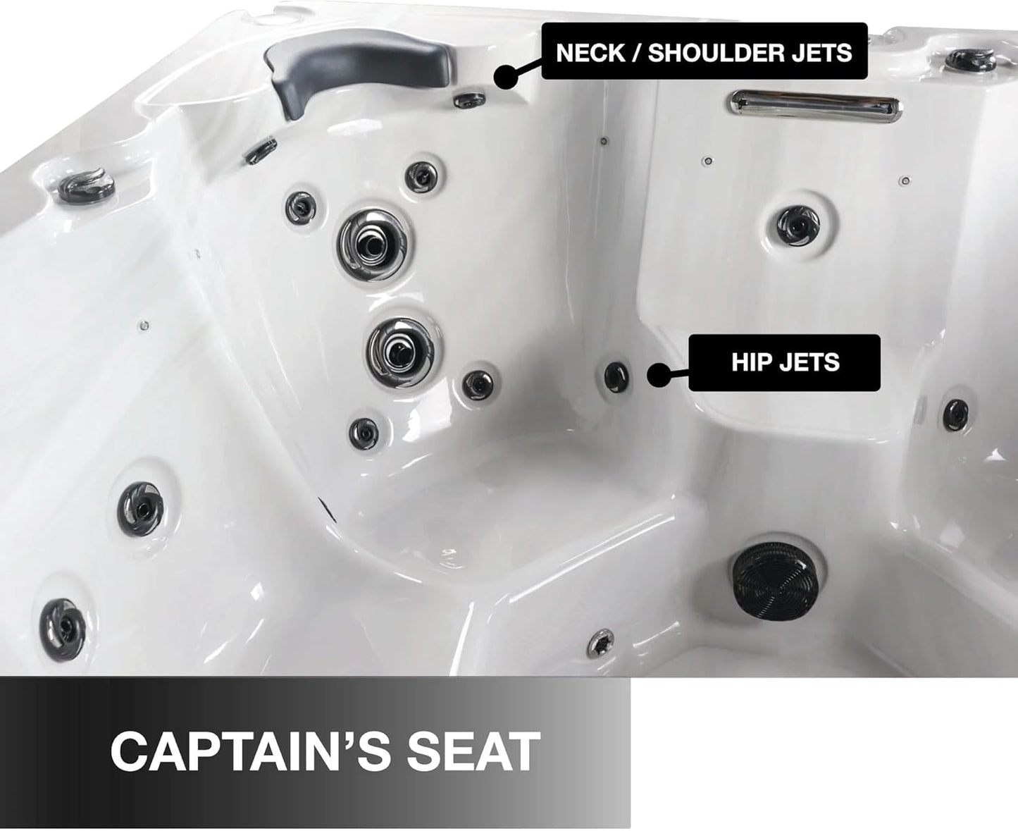 Erie AI Whirlpool | 6-Personen Luxus-Whirlpool mit 46 Düsen | 213 x 213 cm LED-Beleuchtung, integriertes Bluetooth, Aromatherapie-Kanister und Glacier-Filterung