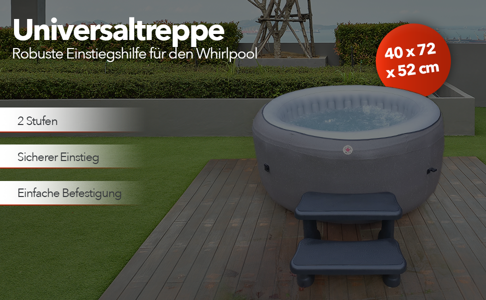 Universaltreppe für Whirlpool, 2 Stufen, 40 x 72 x 52 cm, Einstiegshilfe Pool, rutschfest und tragbar, Whirlpool Zubehör
