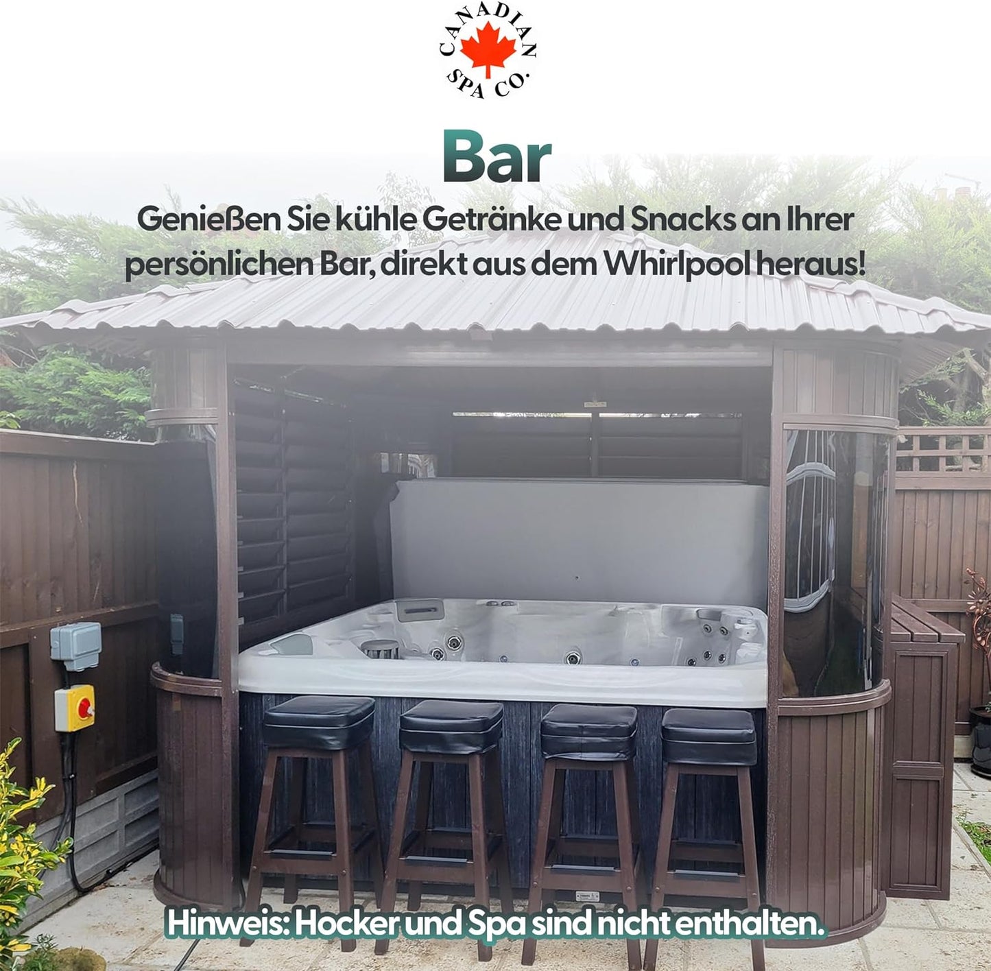 Fraser freistehender Pool Pavillon in Braun, Whirlpool Pavillion mit Bar, Lamellenfenster und Dachfenster
