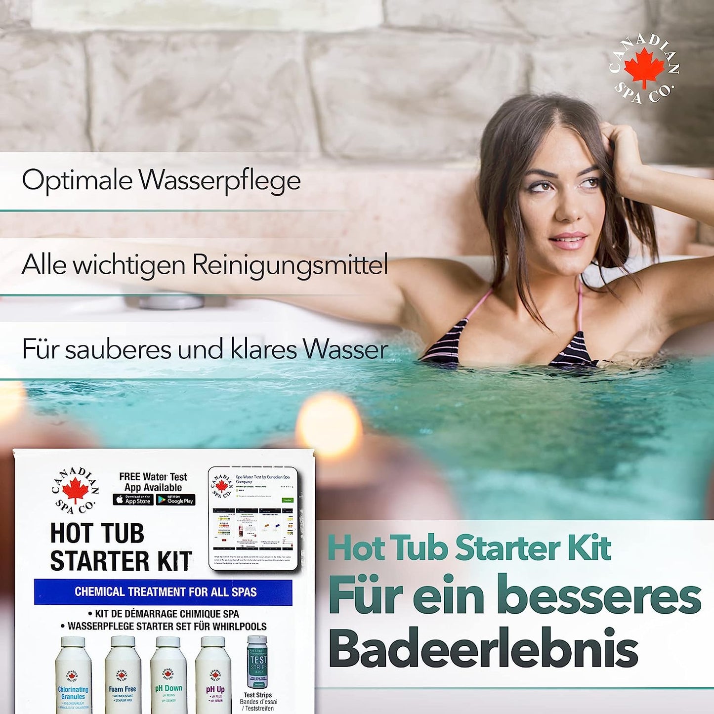 Pool Starterset Wasserpflege 5-teilig mit Chlorgranulat, Schaum Entferner, pH Heber und Senker und Teststreifen, Poolpflege Set