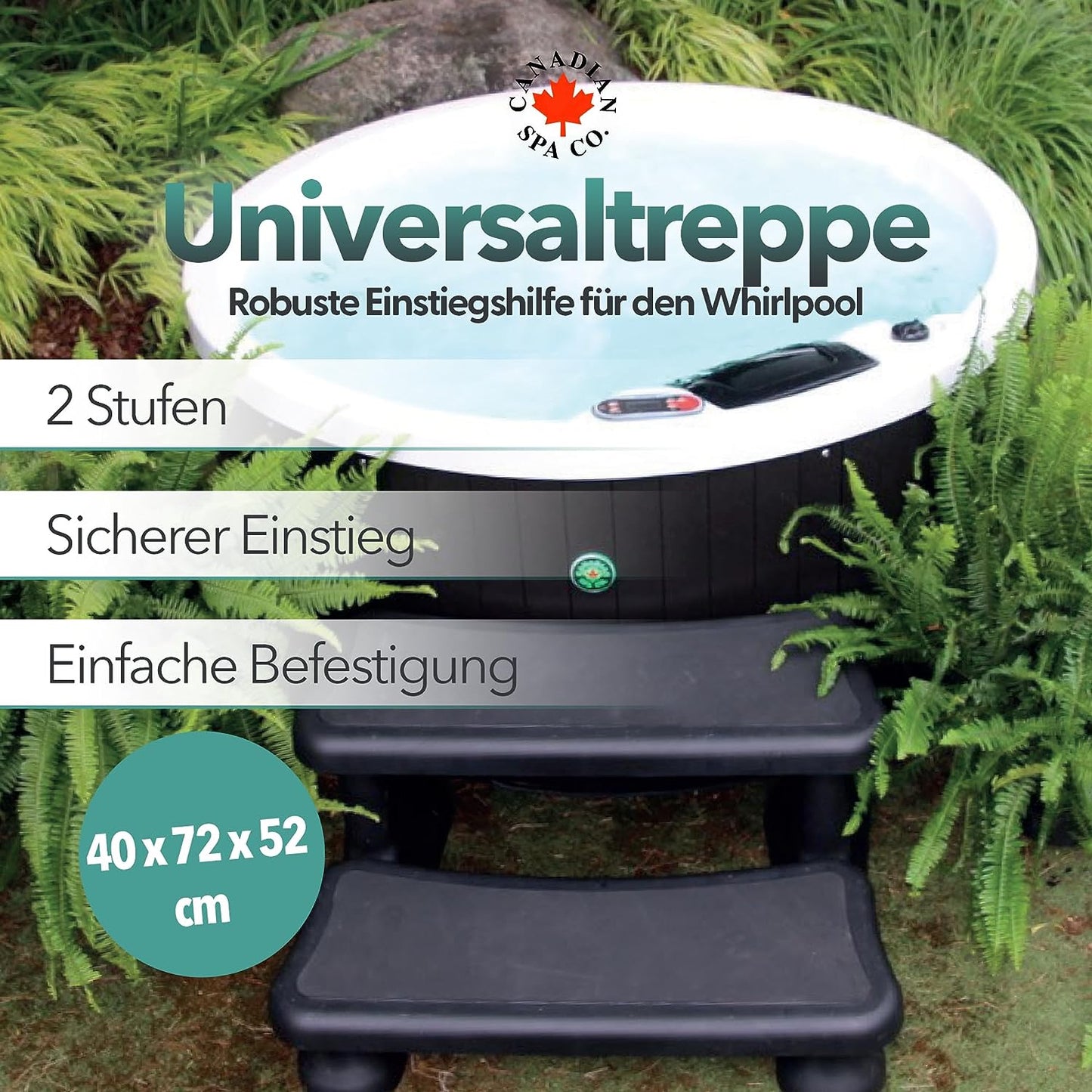 Universaltreppe für Whirlpool, 2 Stufen, 40 x 72 x 52 cm, Einstiegshilfe Pool, rutschfest und tragbar, Whirlpool Zubehör