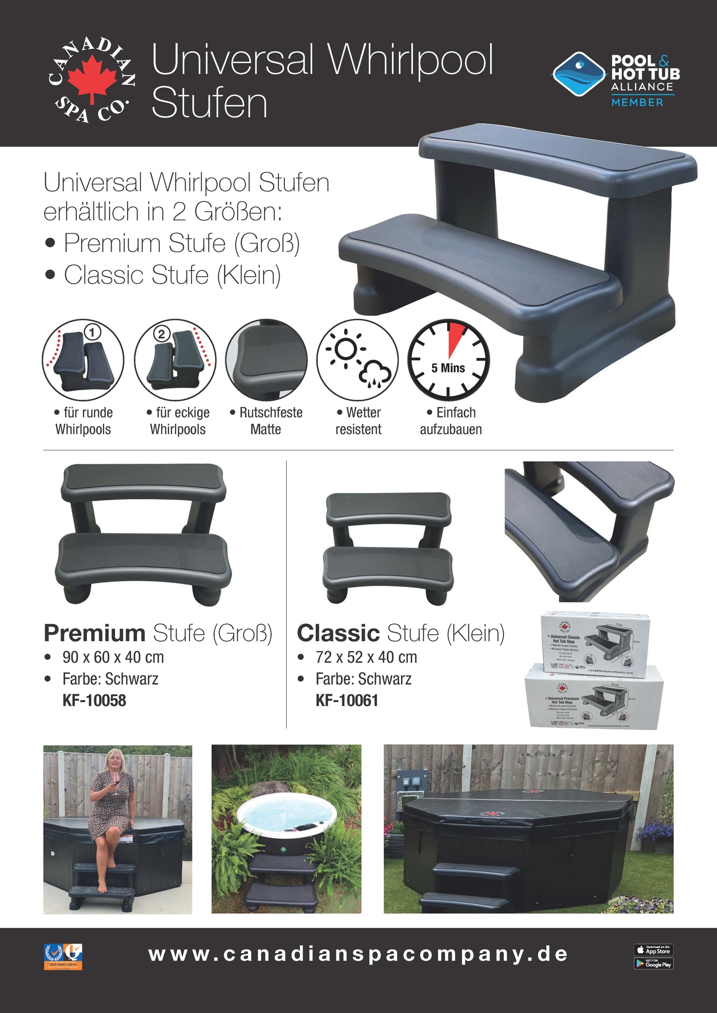 Universaltreppe für Whirlpool, 2 Stufen, 40 x 72 x 52 cm, Einstiegshilfe Pool, rutschfest und tragbar, Whirlpool Zubehör