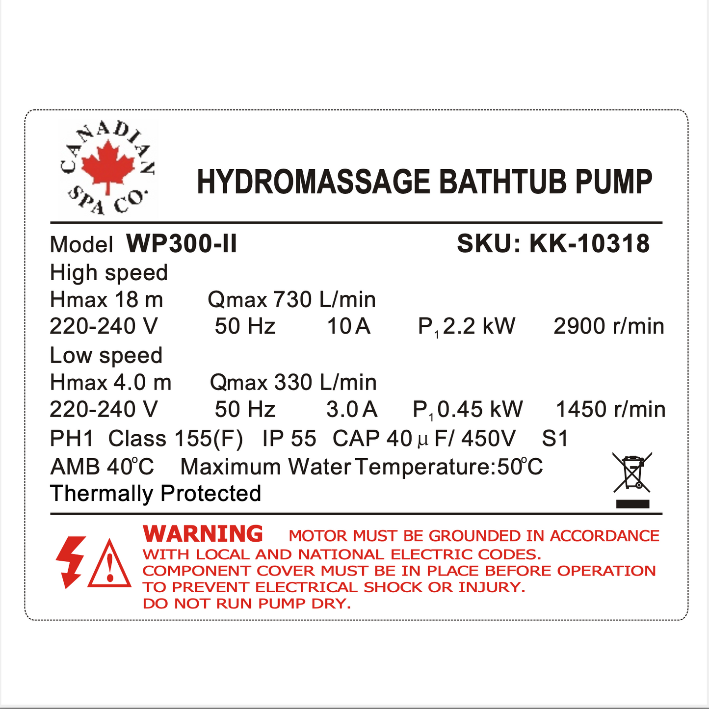 3 PS Massagepumpe 2 Speed 2200W/450W Whirlpool Pumpe WP300-II 2.6" x 2"