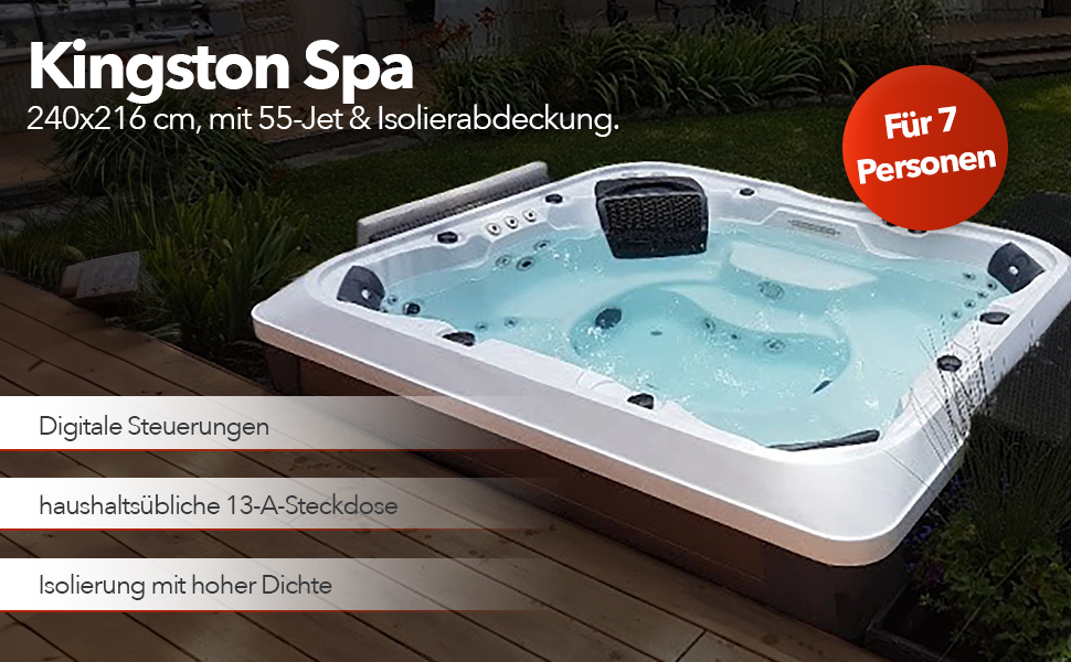 Kingston UV 7-Personen Whirlpool 7 Personen mit LED Beleuchtung, Lautsprecher, Aromatherapie und Isolierabdeckung
