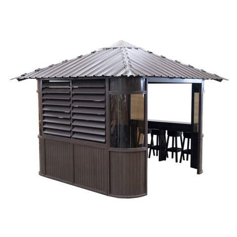 Fraser freistehender Pool Pavillon in Braun, Whirlpool Pavillion mit Bar, Lamellenfenster und Dachfenster