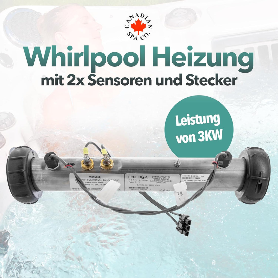 Balboa 3KW Whirlpool Heizung mit zwei Sensoren und Stecker von Canadian Spa Company.