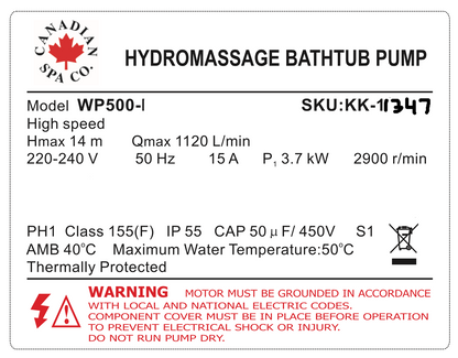 5PS 'Big Red' Canadian Spa WP 500-I, Whirlpool Massagepumpe, (2.5 x 2.5 Zoll)