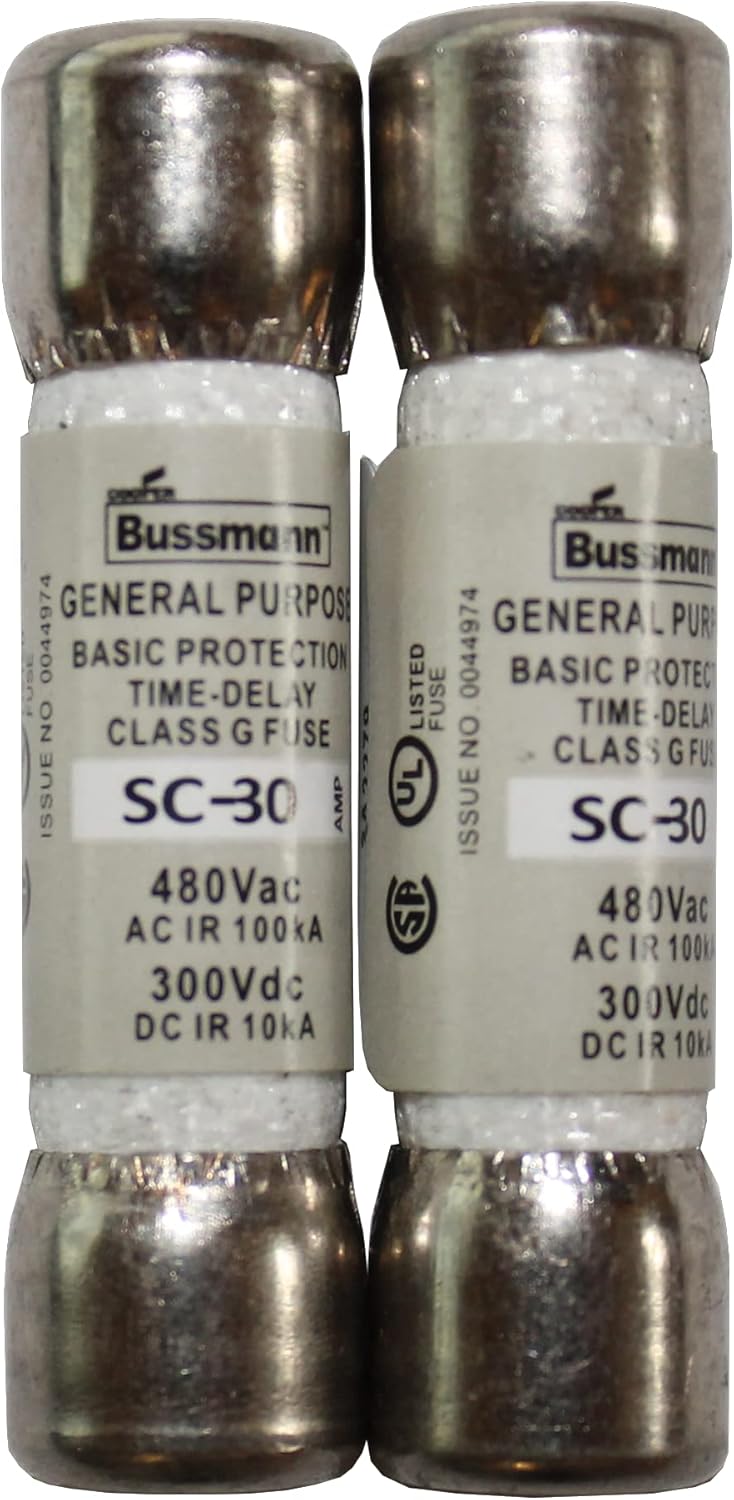 (2er-Pack) - BUSSMANN SC-30 (SC30) Sicherung 30A 480VAC/300VDC Zeitverzögert Klasse G Melaminrohr