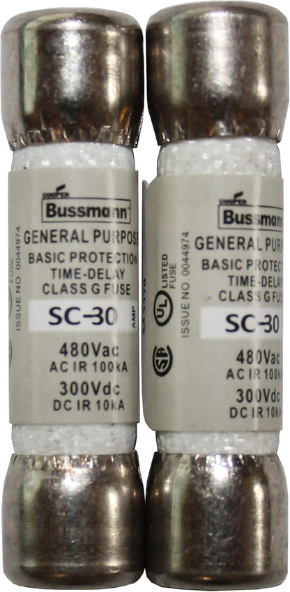 (2er-Pack) - BUSSMANN SC-30 (SC30) Sicherung 30A 480VAC/300VDC Zeitverzögert Klasse G Melaminrohr