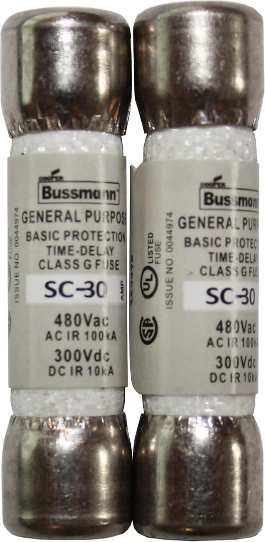 (2er-Pack) - BUSSMANN SC-30 (SC30) Sicherung 30A 480VAC/300VDC Zeitverzögert Klasse G Melaminrohr