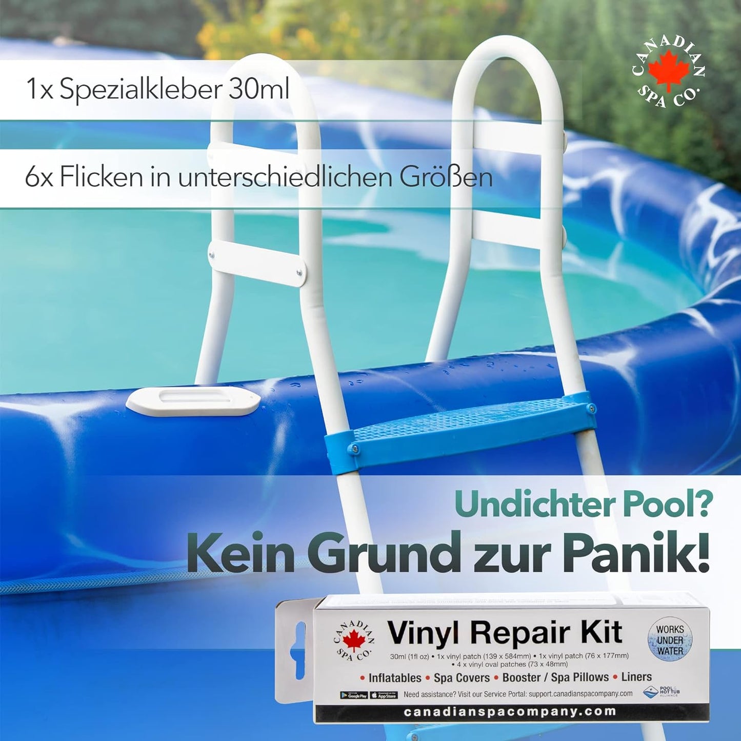 Whirlpool Reparatur-Kit mit Vinyl Flicken, Vinyl Kleber und Werkzeug zum Anbringen