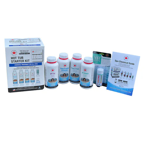 Canadian Spa Hot Tub Starter Chemical Kit with chlorine, pH balancers, test strips and chemical guide