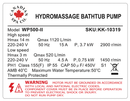 5PS 'Big Red' Canadian Spa WP 500-II, 2-stufige Whirlpool Massagepumpe, Zirkulations/Filterpumpe (2.5 x 2.5 Zoll)