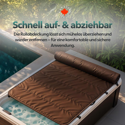 Rollo-Abdeckung für Swim Spa wird von einer Person einfach auf- und abgerollt