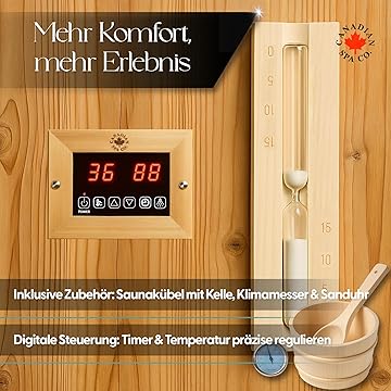 CANADIAN SPA CO. Luxus-Fasssauna, hybride Sauna mit Infrarotkabine und elektrischem Saunaofen, 1842 x 1200 x 1945 mm, Dampfsauna für zuhause aus erstklassigem Fichtenholz