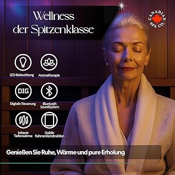 CANADIAN SPA CO. Luxus-Fasssauna, hybride Sauna mit Infrarotkabine und elektrischem Saunaofen, 1842 x 1200 x 1945 mm, Dampfsauna für zuhause aus erstklassigem Fichtenholz