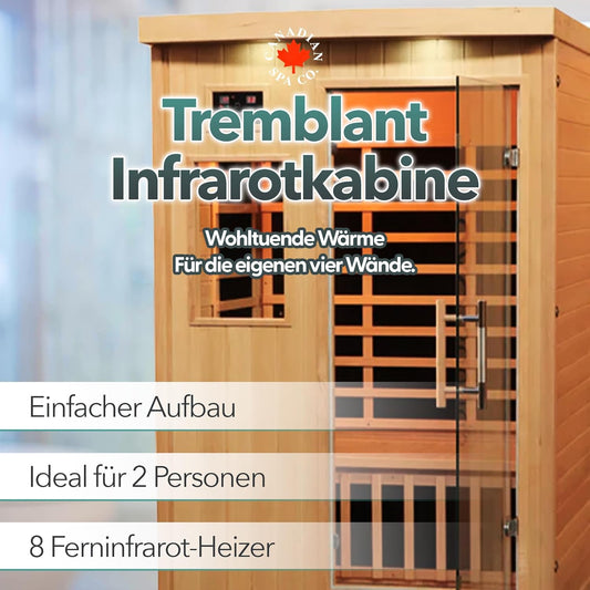 Tremblant Infrarot Sauna 127 x 105 x195cm  für 2 Personen, Sauna mit Glastür, Bluetooth-Audio und LED-Beleuchtung, Sauna aus Holz für Zuhause