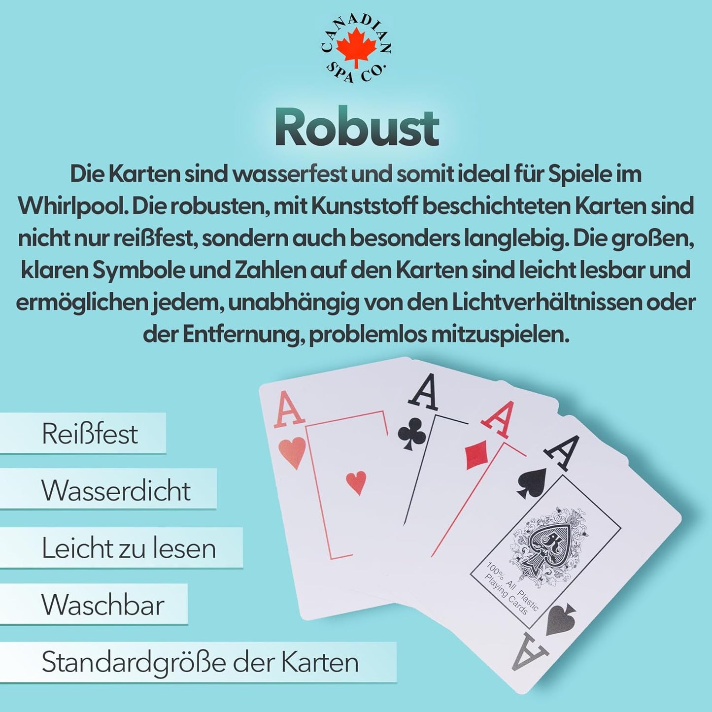 Wasserfeste Spielkarten aus Kunststoff reißfest, waschbar und leicht lesbar