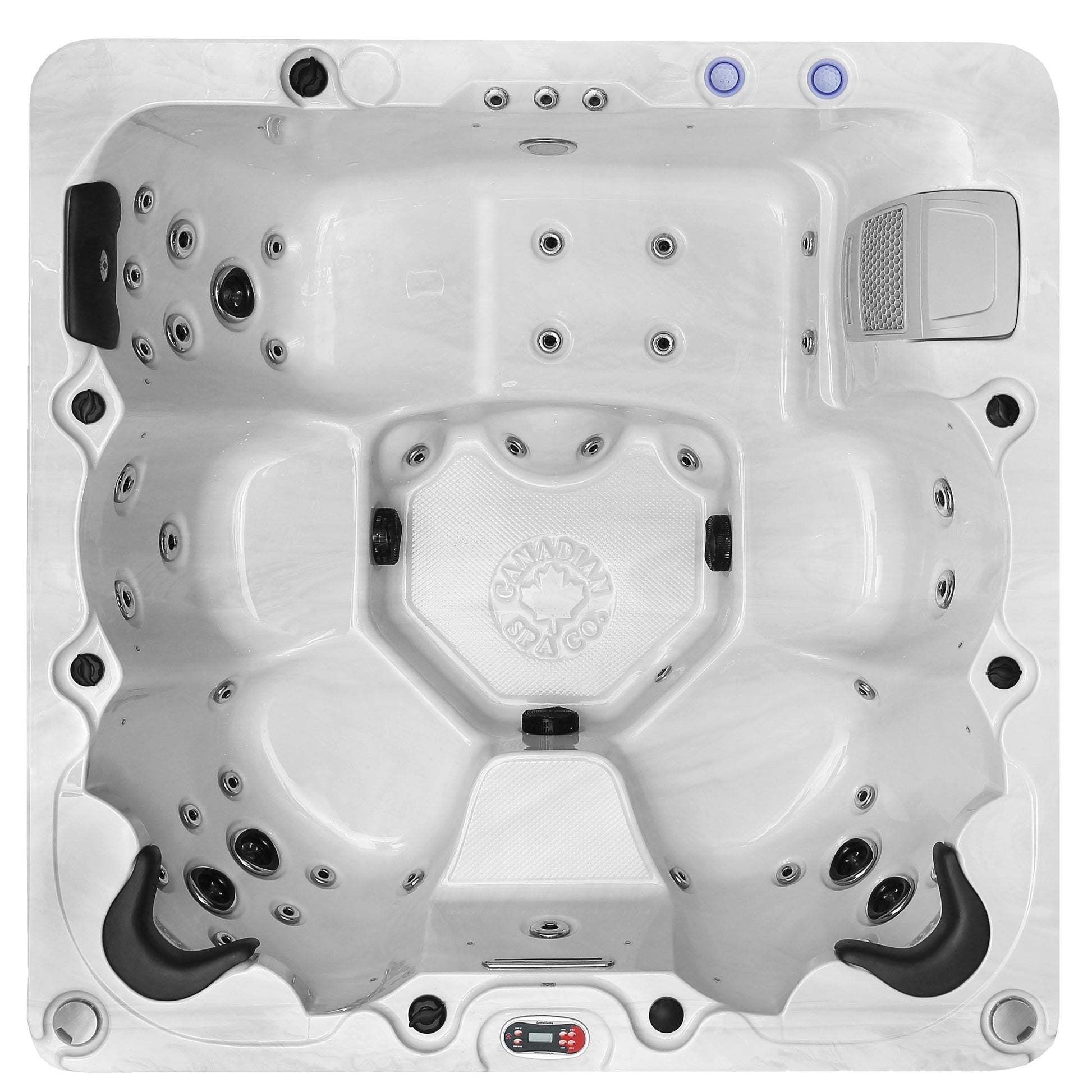 Sitzaufteilung eines 6 Personen Whirlpools mit Liege und Massagesitzen